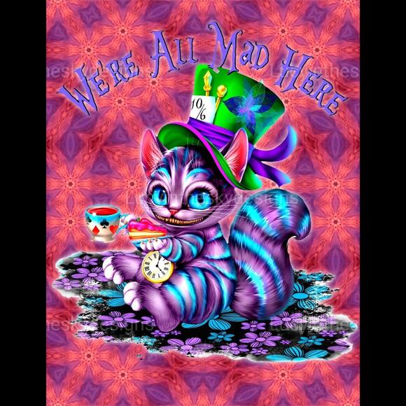 Abstract Cheshire Cat Psychedelic Tie Dye Pink Purple Saturated Art Print - Picture 2 of 5